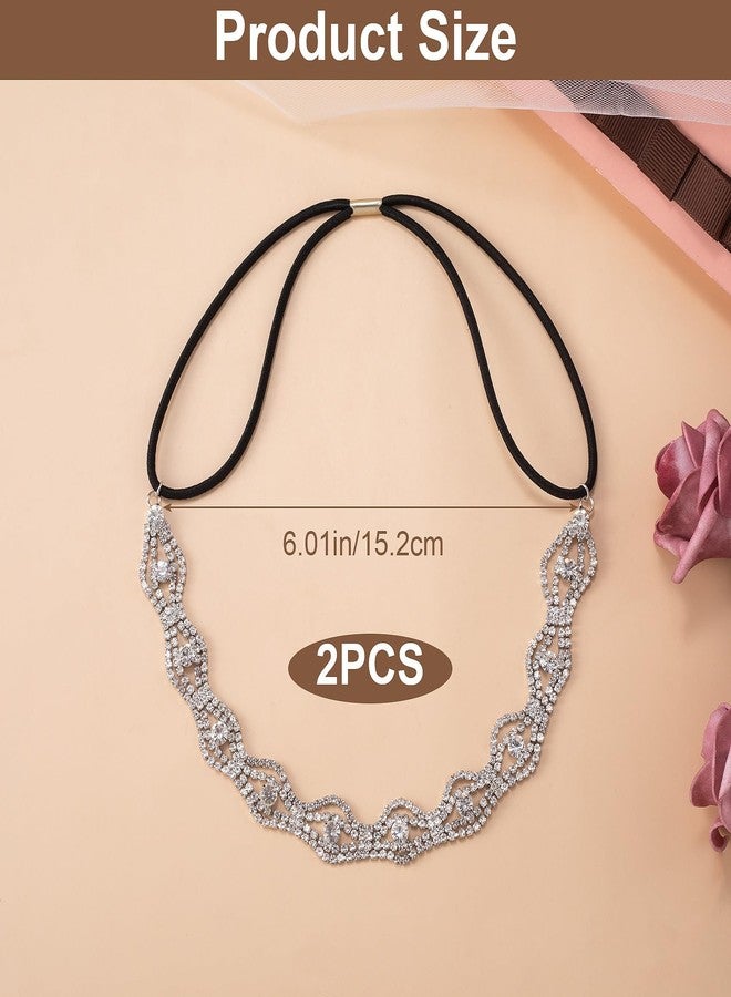 CustomyLife طقم ربطات شعر من قطعتين من CustomyLife، مصنوعة من أحجار الراين المرنة، بتصميم مموج لامع، وسلسلة رأس فضية لامعة مرصعة بالكريستال، مثالية لحفلات الزفاف، وحفلات التخرج، والمناولة الأولى، والمسابقات النسائية. - Image 5