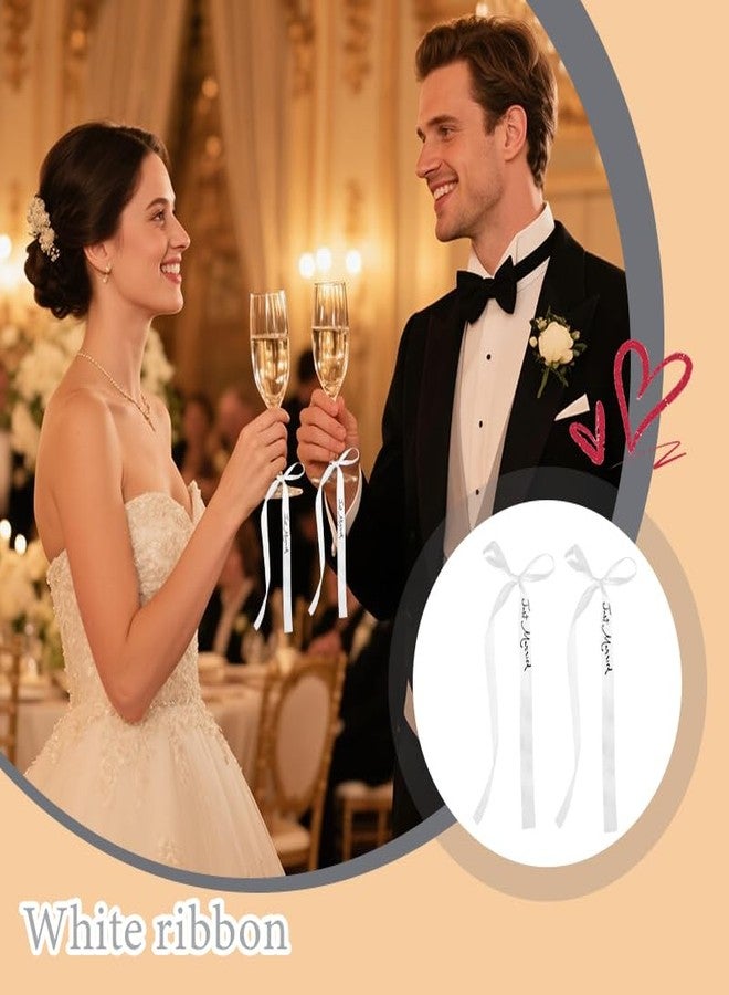 Yreamont Just Married Ribbon Bow for Glass Champagne Bouquet Ribbon for Wedding Day Decoration for Wedding Shower Party Decorations 2PCS Ribbion for Glasses Decor with Bowknot - Image 5