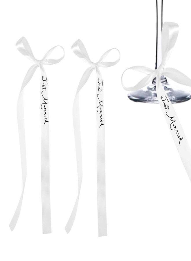 Yreamont Just Married Ribbon Bow for Glass Champagne Bouquet Ribbon for Wedding Day Decoration for Wedding Shower Party Decorations 2PCS Ribbion for Glasses Decor with Bowknot - Image 1