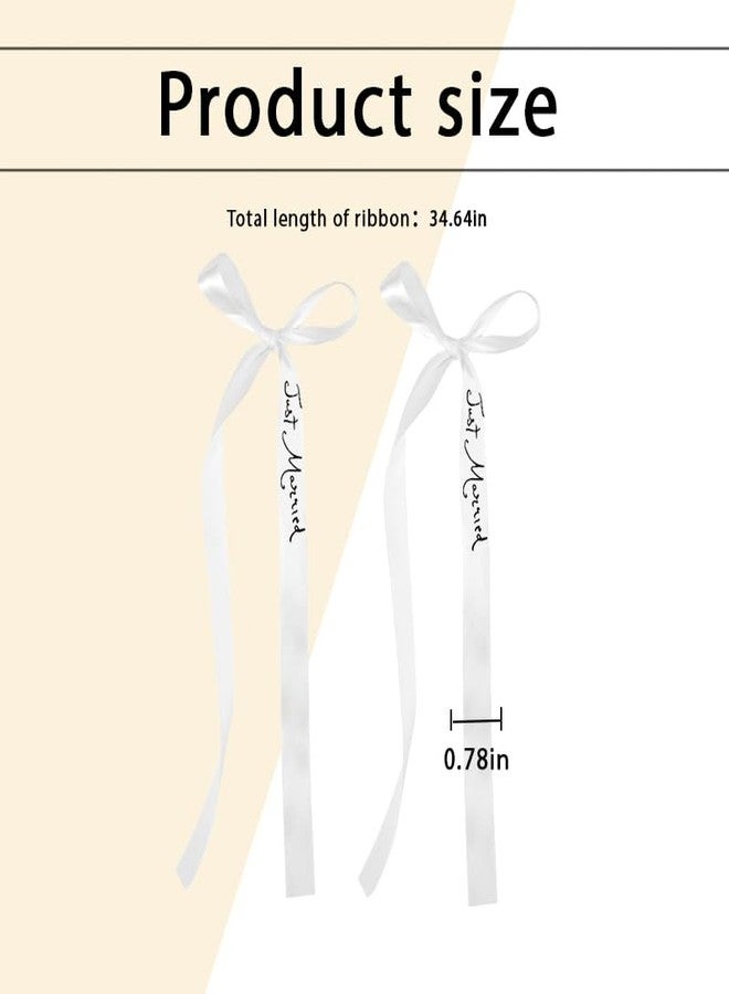 Yreamont Just Married Ribbon Bow for Glass Champagne Bouquet Ribbon for Wedding Day Decoration for Wedding Shower Party Decorations 2PCS Ribbion for Glasses Decor with Bowknot - Image 2
