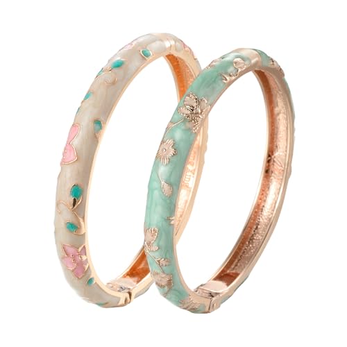 wynameleri Lastest Enamel Bangle Bracelet Green and White Set of 2 for Women in Gift Box - Image 1