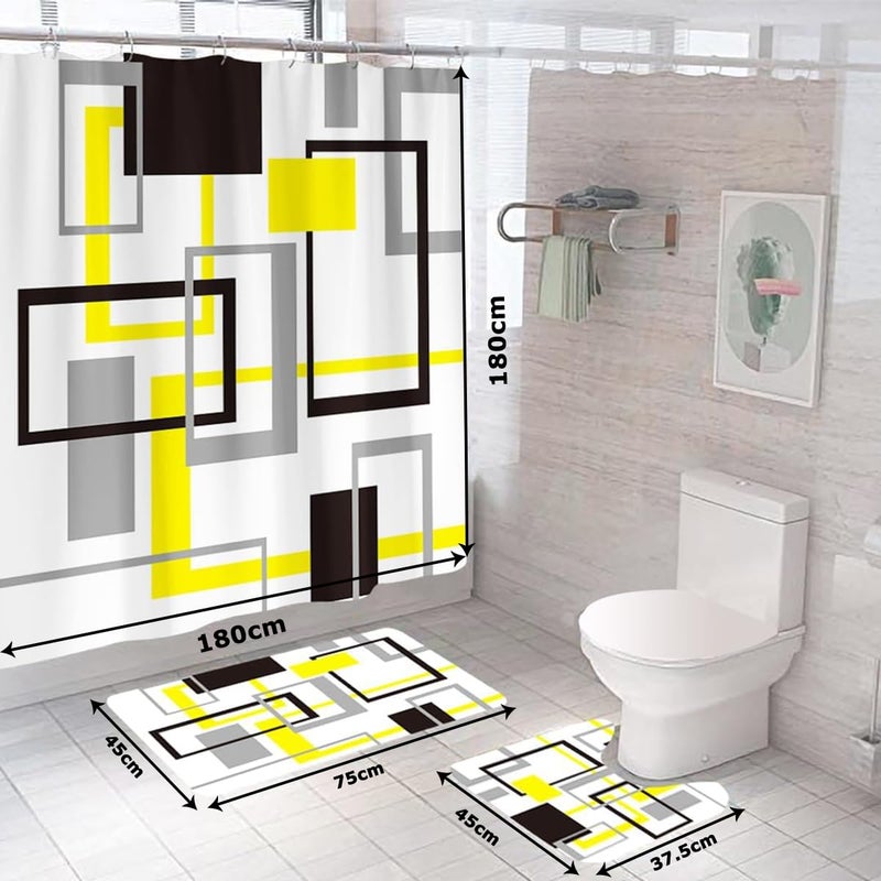 Kuber Industries Kuber Industries Shower Curtain & Bathmat Set | Non-Slip Bath mats for Bathroom | Easy-Slide Curtains | Polyester Curtain or Bathmat for Bath D�cor | XTL274-3T | 3 Pcs Set | Multicolor  - Image 5