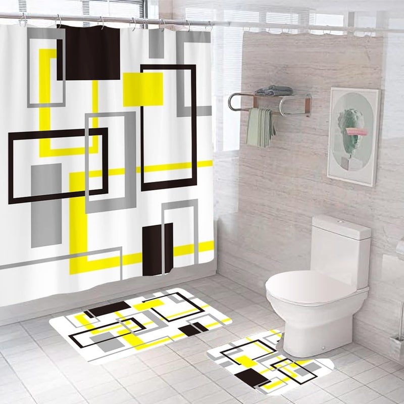 Kuber Industries Kuber Industries Shower Curtain & Bathmat Set | Non-Slip Bath mats for Bathroom | Easy-Slide Curtains | Polyester Curtain or Bathmat for Bath D�cor | XTL274-3T | 3 Pcs Set | Multicolor  - Image 1