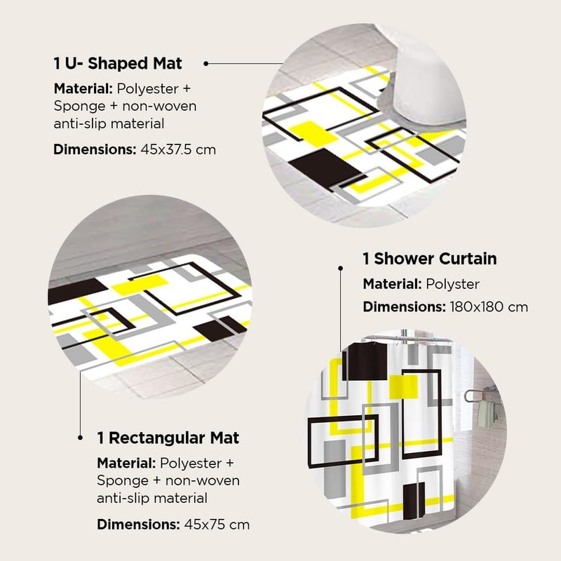 Kuber Industries Kuber Industries Shower Curtain & Bathmat Set | Non-Slip Bath mats for Bathroom | Easy-Slide Curtains | Polyester Curtain or Bathmat for Bath D�cor | XTL274-3T | 3 Pcs Set | Multicolor  - Image 3