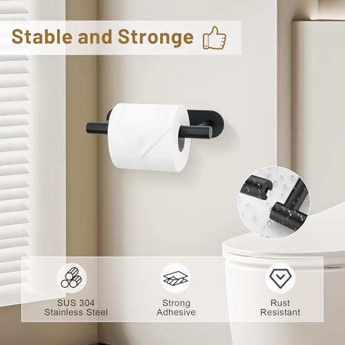 soaez Self Adhesive Matte Black Toilet Paper Holder, SUS304 Stainless Steel Toilet Roll Holder, Double Base Paper Towel Holder Wall Mount No Drilling for Bathroom, Kitchen, Washroom - Image 2