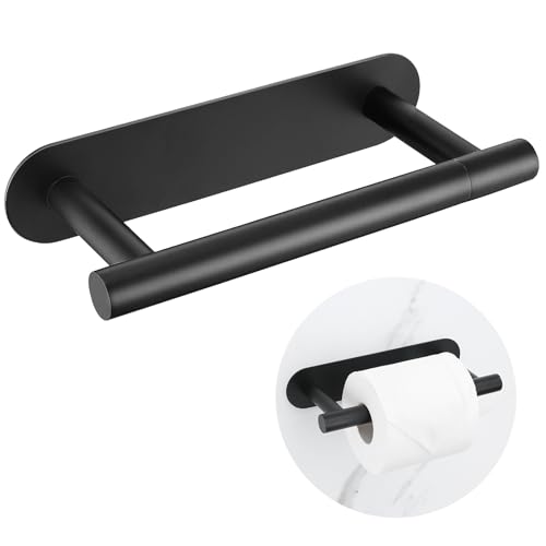 soaez Self Adhesive Matte Black Toilet Paper Holder, SUS304 Stainless Steel Toilet Roll Holder, Double Base Paper Towel Holder Wall Mount No Drilling for Bathroom, Kitchen, Washroom - Image 1
