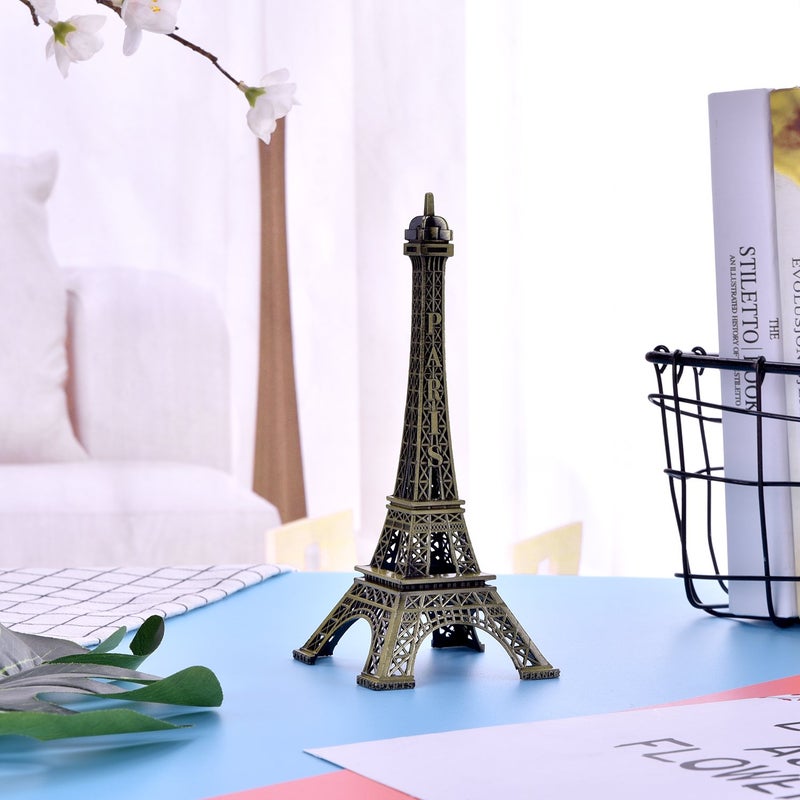 ESHATO Bronze Metal Eiffel Tower Statue, 7inch Decorative Figurine Replica Stand Holder for Cake Topper Table Decor Gift Party Home Decoration - Image 4