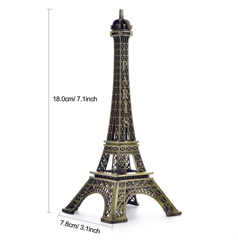 ESHATO Bronze Metal Eiffel Tower Statue, 7inch Decorative Figurine Replica Stand Holder for Cake Topper Table Decor Gift Party Home Decoration - Image 2