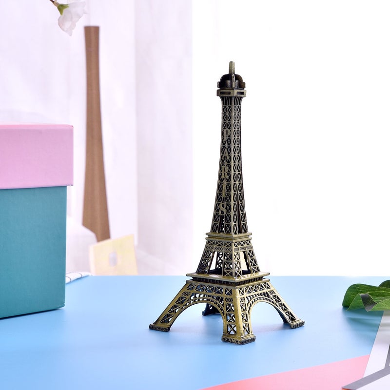 ESHATO Bronze Metal Eiffel Tower Statue, 7inch Decorative Figurine Replica Stand Holder for Cake Topper Table Decor Gift Party Home Decoration - Image 3