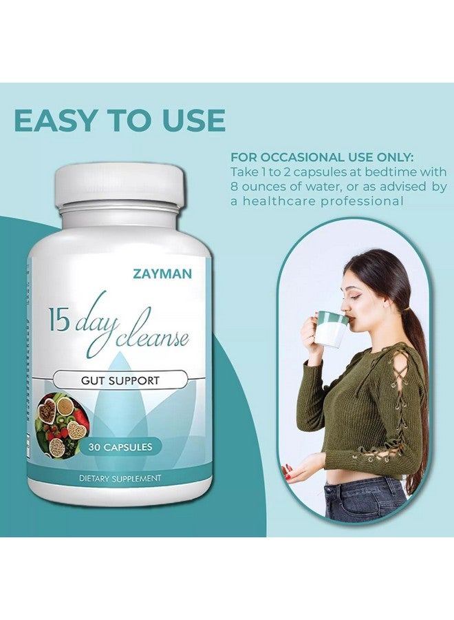 Generic ZAYMAN 15 Day Cleanse - Colon Broom and Detox Support, Gut Health Supplement with Senna, Cascara Sagrada & Psyllium Husk, Natural Colon Cleanse for Men and Women (Pack of 2)  - Image 5