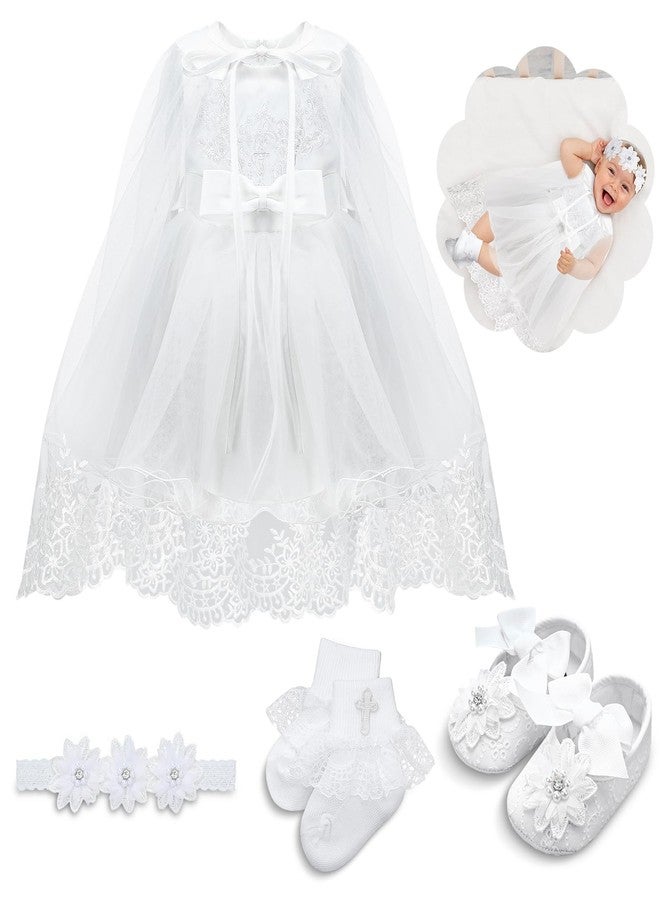 Cutecrop 5 Pcs Baptism Outfit for Baby Girls Christening Outfit Socks Shoes First Communion for Infant Toddler(6-12 Months) - Image 1