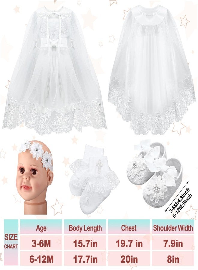 Cutecrop 5 Pcs Baptism Outfit for Baby Girls Christening Outfit Socks Shoes First Communion for Infant Toddler(6-12 Months) - Image 2