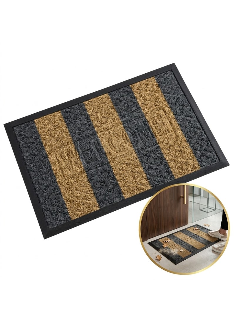 Beige * Black Door Mat, Entrance Rug, Non-Slip Floor Mat, 60x40 cm - 60x40 سم - Image 2