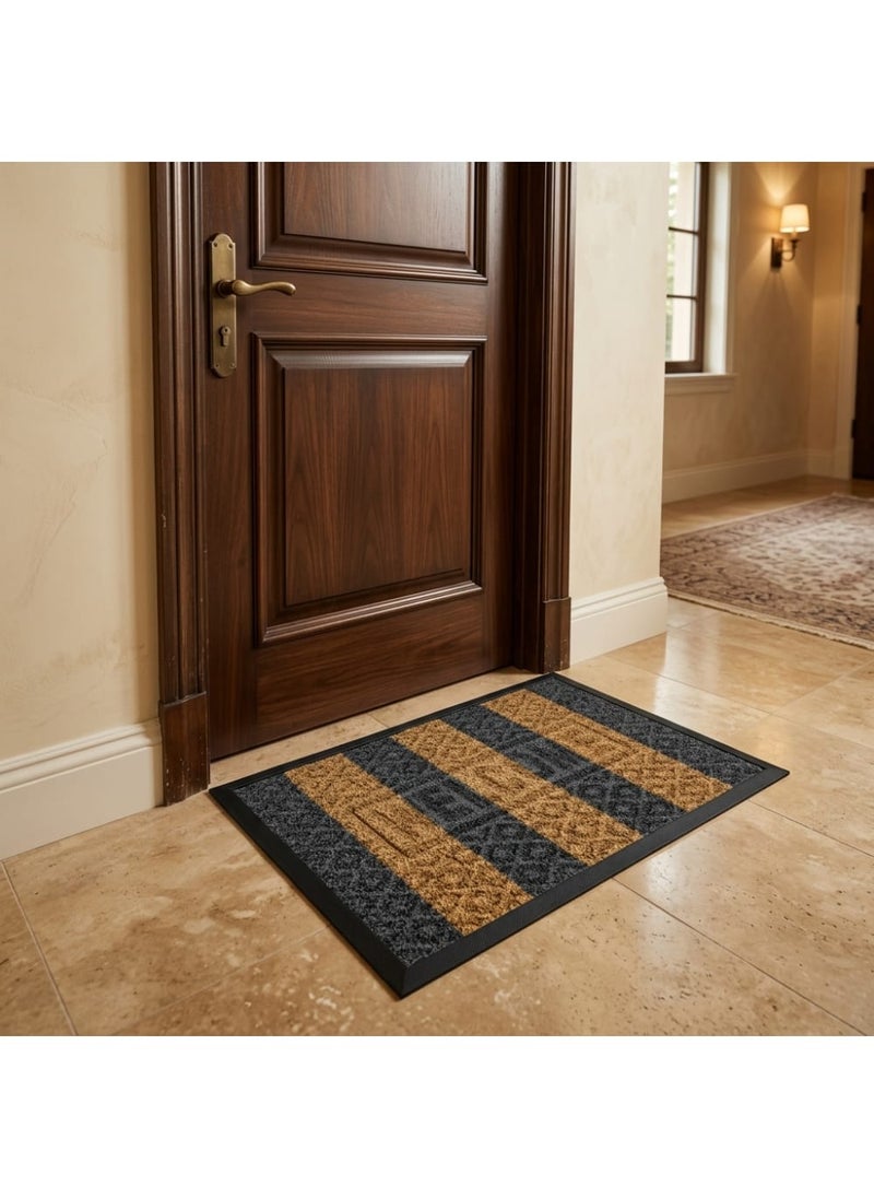 Beige * Black Door Mat, Entrance Rug, Non-Slip Floor Mat, 60x40 cm - 60x40 سم - Image 3