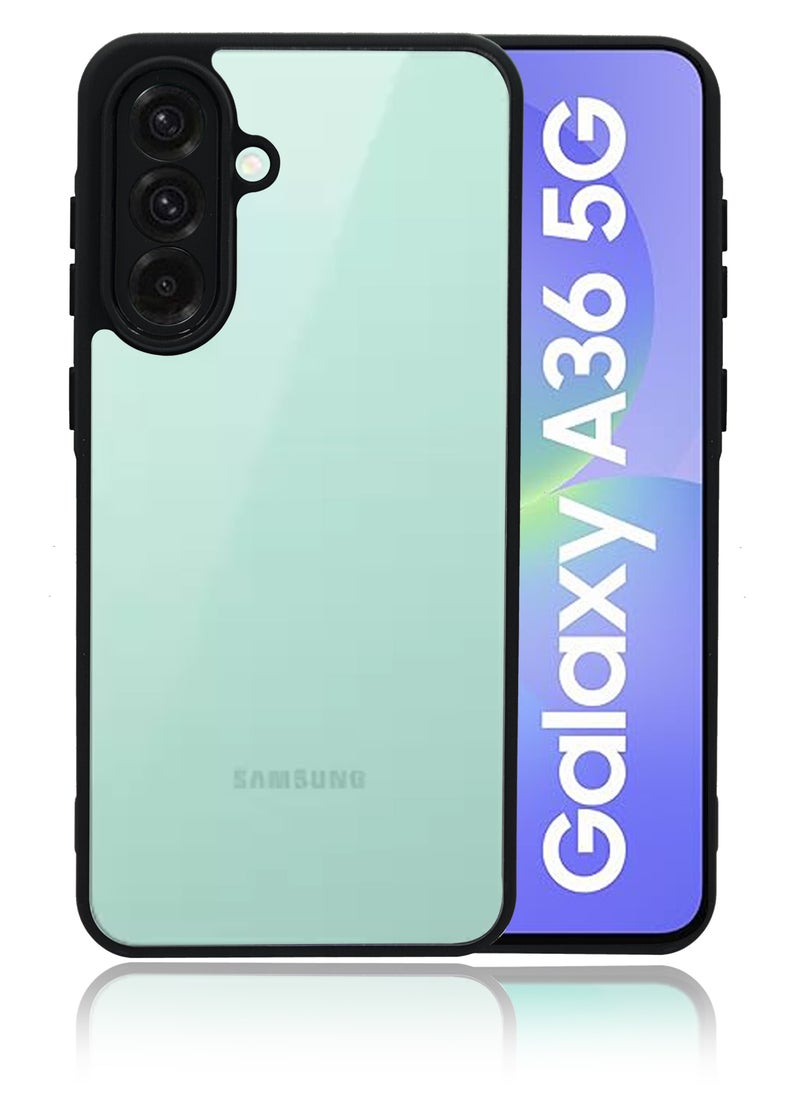Generic - Transparent Silicone Frame Back Cover for Samsung Galaxy A36 - Camera Protection Shockproof Bumper - Shockproof Hard Back with Black Border - Scratch  Drop Protection - Stylish  Durable Design- Black - Image 1