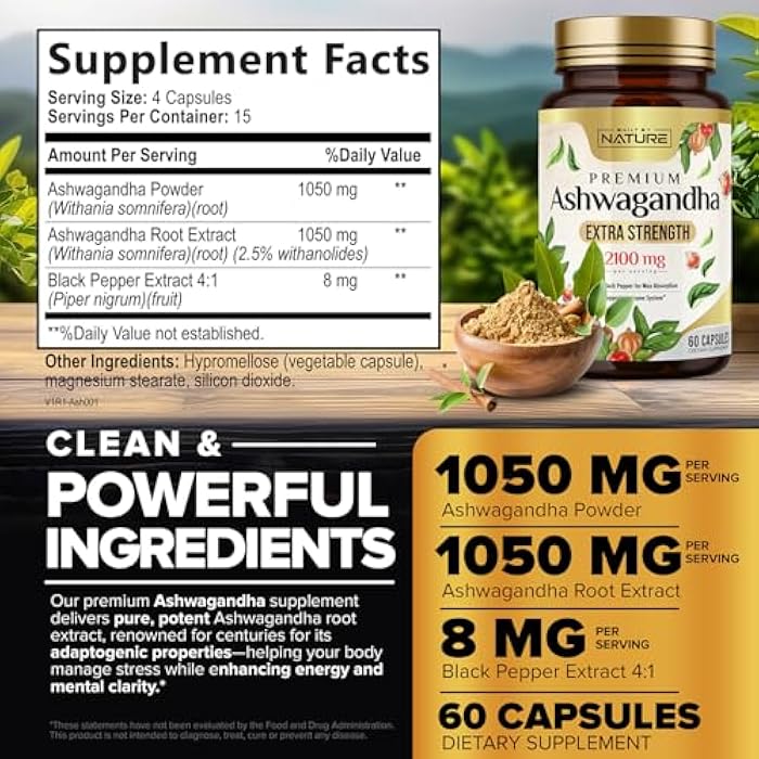 Built by Nature Ashwagandha 2100mg Extra Strength Stress Relief & Mood Support with Black Pepper Extract for Max Absorption - Non-GMO, Vegan, Gluten-Free - 60 Capsules - Image 5