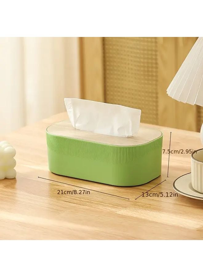 Green Modern Wooden Lid Tissue Box Plastic Kitchen Bathroom Organizer - Image 1