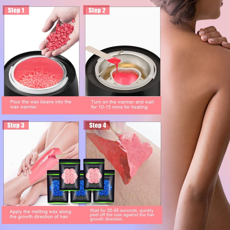 Auperwel Wax Beads for Hair Removal 1.1 lb (17.6 oz), Hard Wax Waxing Beads Kit for Sensitive Skin Brazilian, Face, Bikini, Eyebrow, Legs, Painless for Women Men, 5 packs with 10 Sticks - Image 3