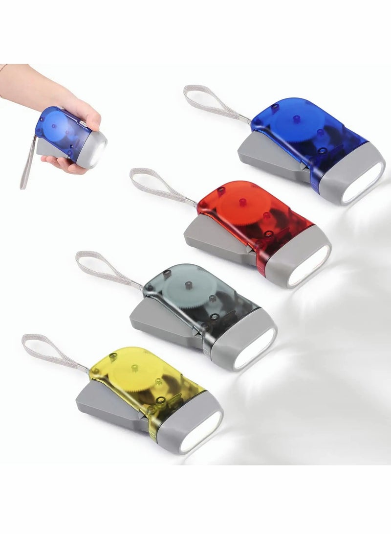 Hand Crank LED Flashlight Self Powered Dynamo Torch for Camping Home and Car 4 Pack in Yellow Red Grey Blue - Image 1