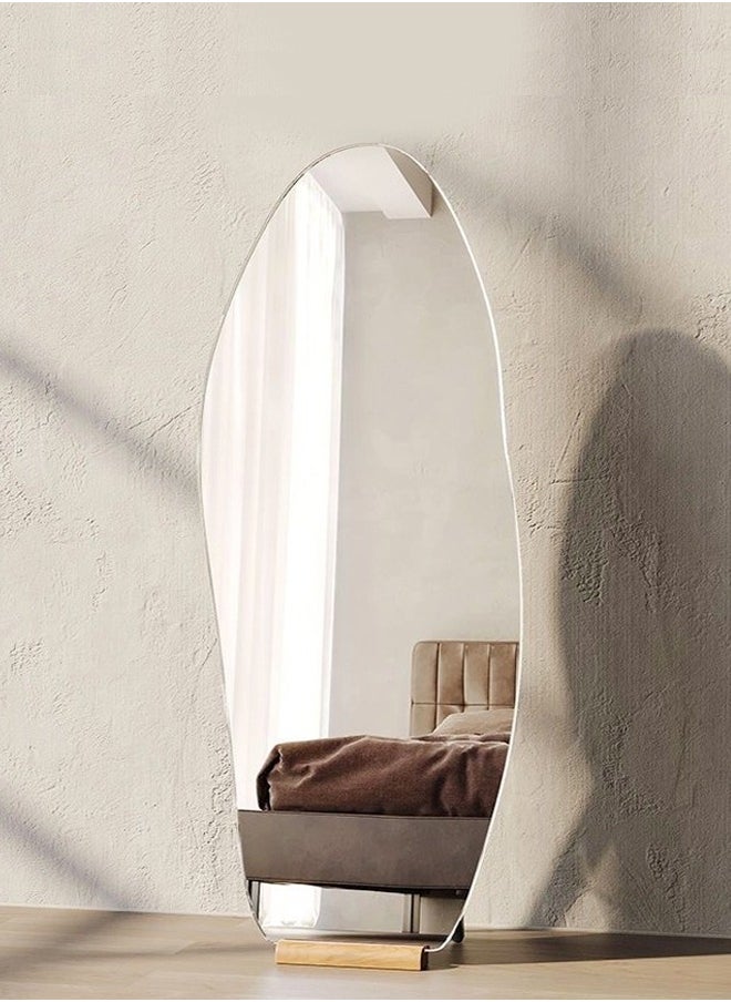 fashionhome Modern Scandinavian Design Full Length Mirror Standing Hanging or Leaning Against Wall Large Bedroom Floor Mirror Dressing Mirror Wall-Mounted Mirror Wood Frame Wavy Mirror Round Corner 50x160 cm  - Image 1