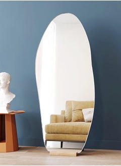 fashionhome Modern Scandinavian Design Full Length Mirror Standing Hanging or Leaning Against Wall Large Bedroom Floor Mirror Dressing Mirror Wall-Mounted Mirror Wood Frame Wavy Mirror Round Corner 50x160 cm  - Image 2