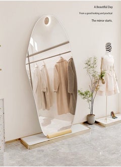fashionhome Modern Scandinavian Design Full Length Mirror Standing Hanging or Leaning Against Wall Large Bedroom Floor Mirror Dressing Mirror Wall-Mounted Mirror Wood Frame Wavy Mirror Round Corner 50x160 cm  - Image 3