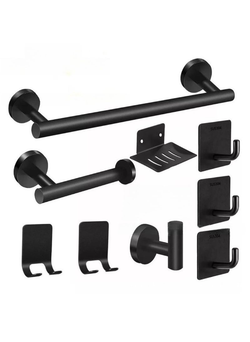 XiuWoo 9-Piece Bathroom Hardware Accessories Set Stainless Steel Wall Mounted Towel Racks for Bathroom Wall Mounted Toilet Paper Holder and Robe Towel Hooks  - Image 1