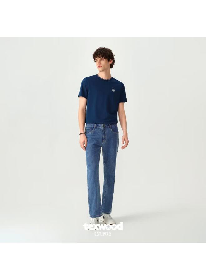 Texwood Apple Men's Denim Business Casual Vintage Stonewashed Straight Lightweight Cotton Pants Blue 35 - Image 3