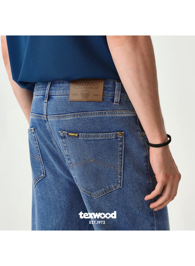 Texwood Apple Men's Denim Business Casual Vintage Stonewashed Straight Lightweight Cotton Pants Blue 35 - Image 2