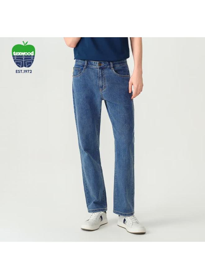 Texwood Apple Men's Denim Business Casual Vintage Stonewashed Straight Lightweight Cotton Pants Blue 35 - Image 1