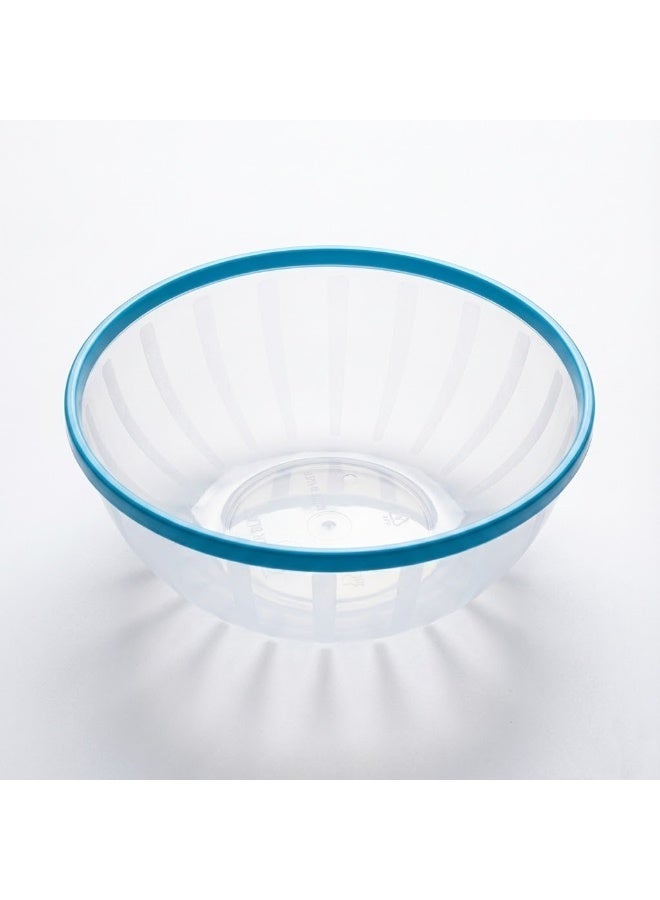 Large Clear Plastic Salad & Serving Bowl with Blue Rim - Striped Design Mixing Bowl for Fruits, Snacks, and Popcorn - Cyan Blue - Image 1