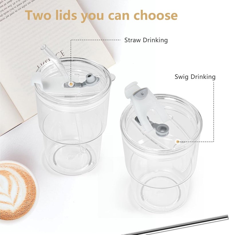 Icesip 15 oz Plastic Iced Coffee Cups with Lids and Straws Set of 6, Unbreakable Drinking Glasses Reusable Iced Coffee Glass to Go Cup for Matcha Tea Smoothie Juice Cup Dishwasher Safe - Image 3