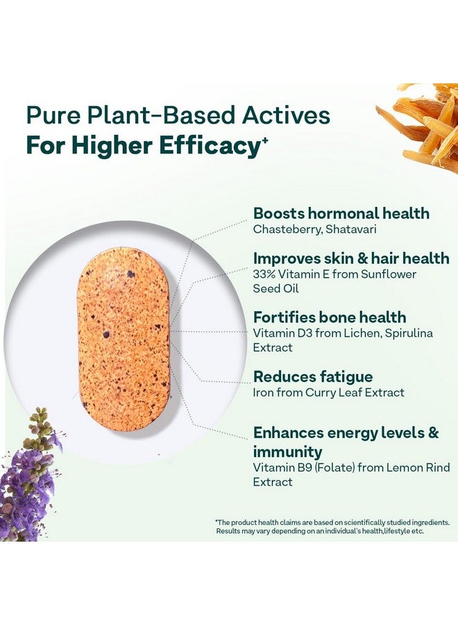 OZiva Plant Based Multivitamins for Women 35+| For Hormonal Health, Skin & Hair, Bone Health| With Chasteberry, Vitamin E & D3, 50 Vegetarian Capsules - Image 3
