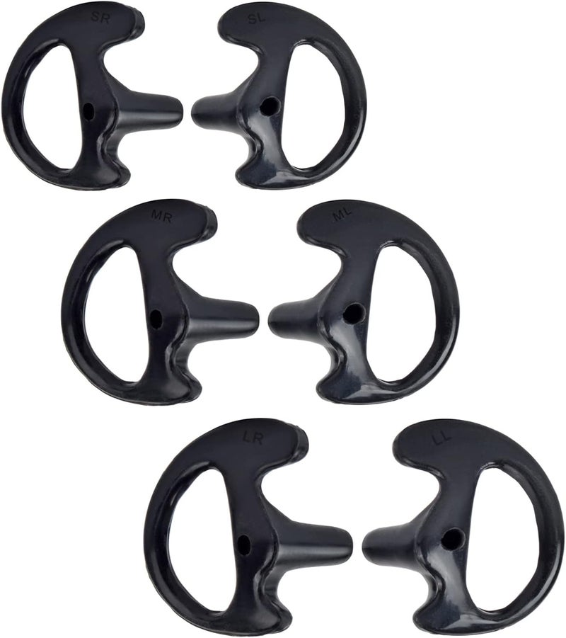 HYS Black Soft Earmold Replacement Ear Pieces Flexible Open Ear Insert Earbuds for Transparent Air Acoustic earpiece Headset, 1 Pairs-Large, 1 Pairs-Medium, 1 Pairs-Small Left and Right Earmold - Image 1