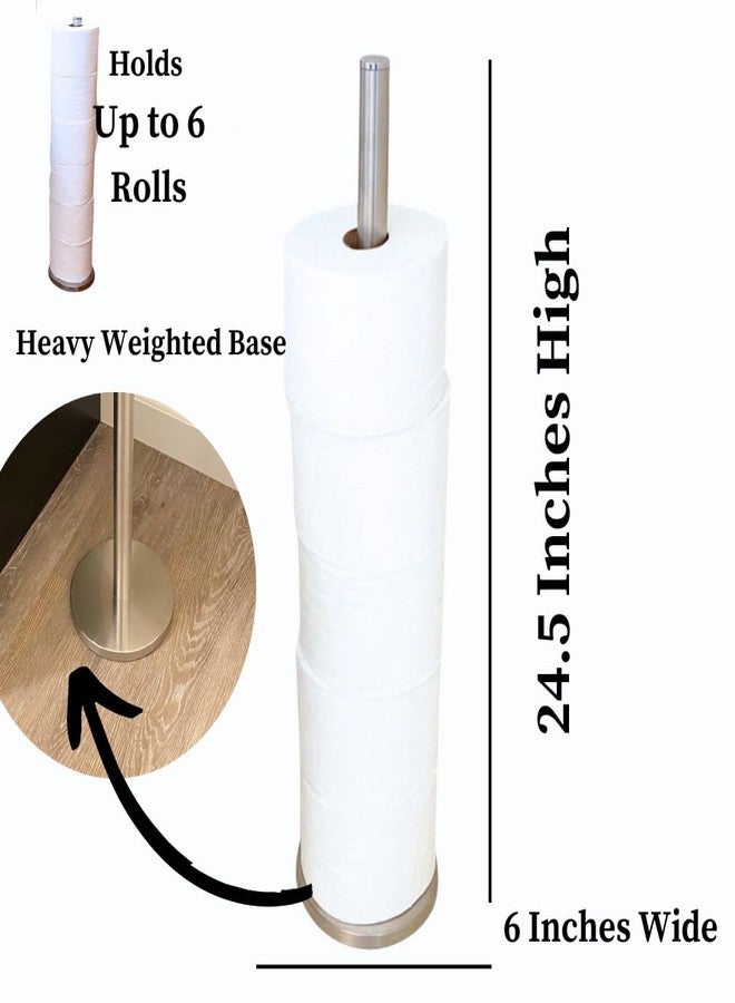 Evelots Toilet Paper Roll Holder Stand-Heavy Weighted-Free Standing Bathroom Toilet Paper Storage-Stores Up to 6 Mega Rolls-Stainless Steel-24.5 Inches Tall - Image 2
