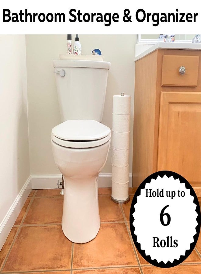 Evelots Toilet Paper Roll Holder Stand-Heavy Weighted-Free Standing Bathroom Toilet Paper Storage-Stores Up to 6 Mega Rolls-Stainless Steel-24.5 Inches Tall - Image 3