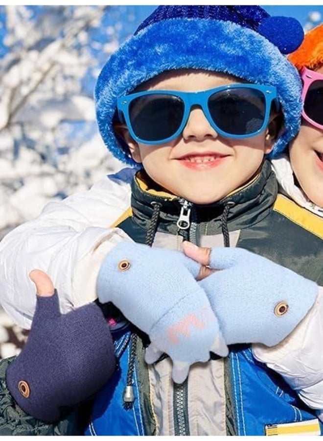 HZYH 3 Pairs Kids Fingerless Gloves, Convertible Flip Top Gloves, Winter Warm Knit Half Finger Mitten, for Kids Boy Girls 5-10 Years - Image 5