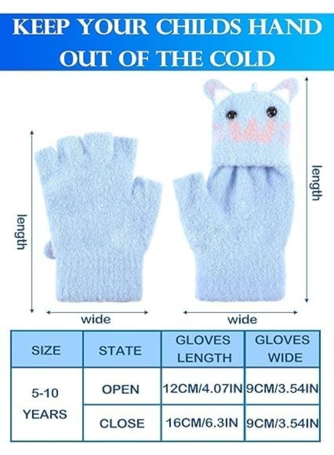 HZYH 3 Pairs Kids Fingerless Gloves, Convertible Flip Top Gloves, Winter Warm Knit Half Finger Mitten, for Kids Boy Girls 5-10 Years - Image 3