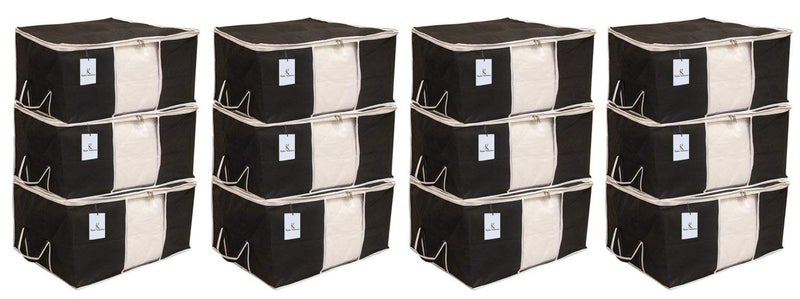 Kuber Industries 12 Piece Underbed Storage Organiser Set Extra Large Black CTSN050 Nonwoven - Image 1