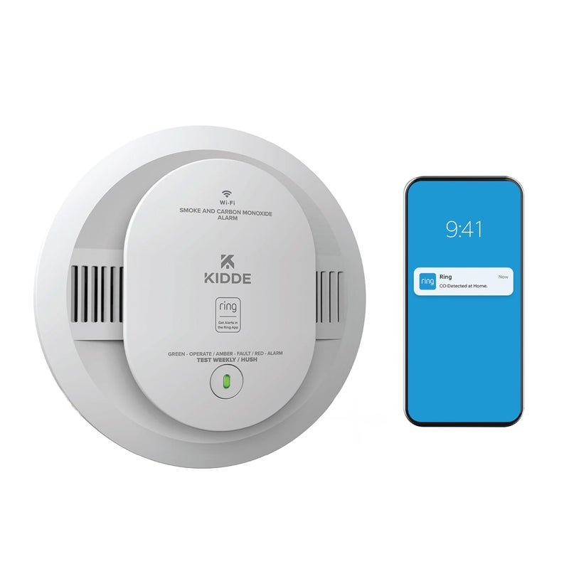 Kidde Smart Smoke and Carbon Monoxide Detector, Ring App Enabled for Real-Time Notifications, Hardwired Alarm, AA Backup Battery - Image 1