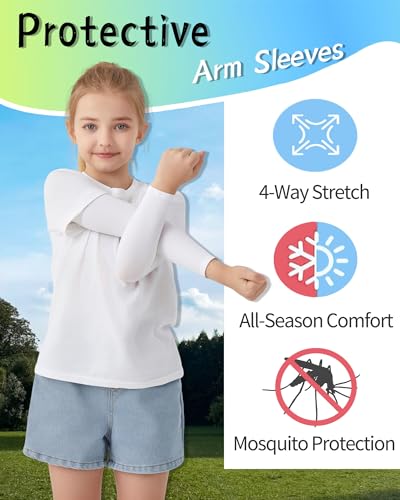 VNLEXMC 4/6 Pairs Arm Sleeves for Kids – Sun Protection Cooling Compression Sleeves for Boys,Girls & Youth,Sports,Gardening (4 White) - Image 4