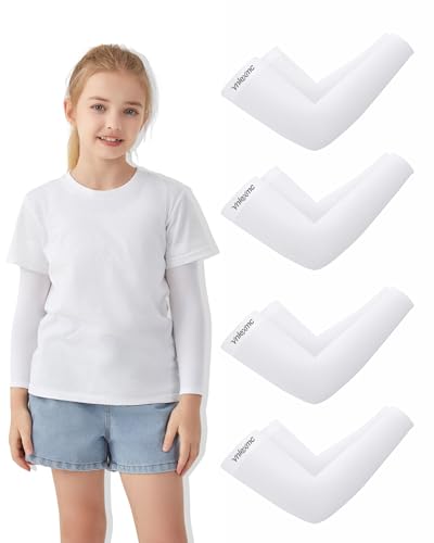 VNLEXMC 4/6 Pairs Arm Sleeves for Kids – Sun Protection Cooling Compression Sleeves for Boys,Girls & Youth,Sports,Gardening (4 White) - Image 1
