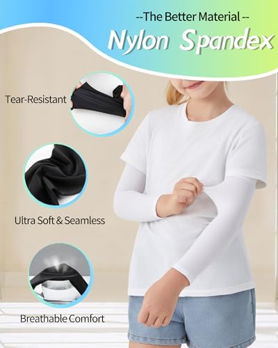 VNLEXMC 4/6 Pairs Arm Sleeves for Kids – Sun Protection Cooling Compression Sleeves for Boys,Girls & Youth,Sports,Gardening (4 White) - Image 3