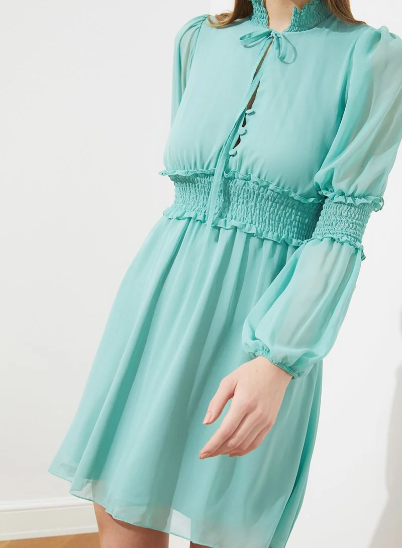 trendyol Tie Neck Ruched Waist Dress