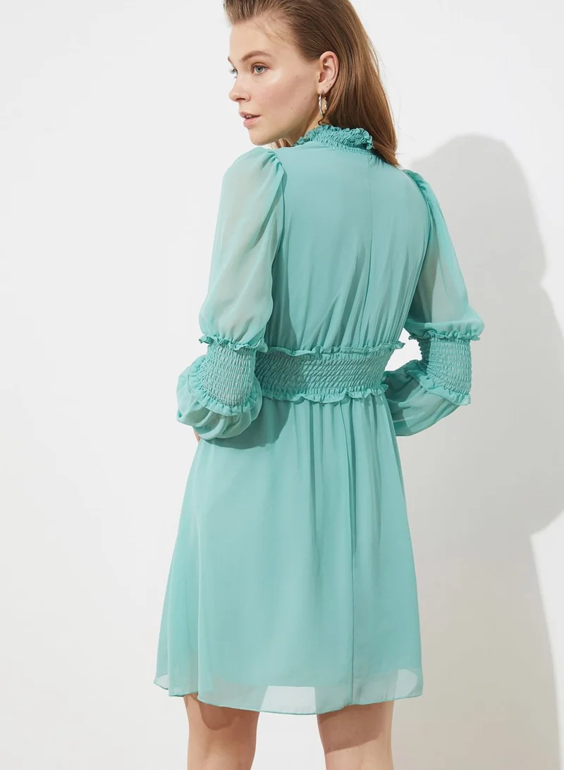 trendyol Tie Neck Ruched Waist Dress