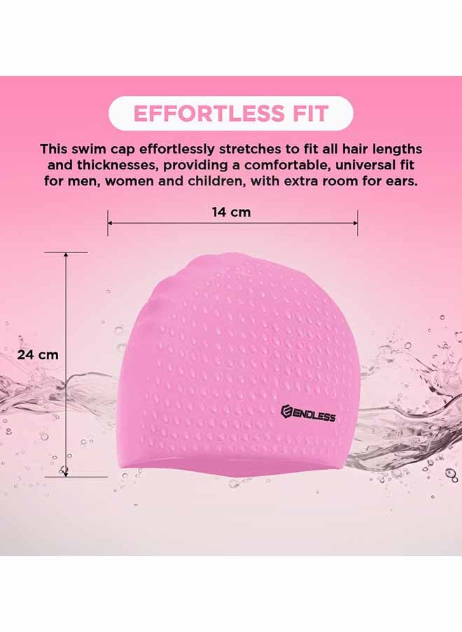 ENDLESS  - Endless EL1021 Comfortable Silicon Swimming Cap with Bubble Design | Pink | Material : Silicon | Elastic Waterproof Swimming Cap for Long and Short Hair with Thicker Edge | For Adults, Women and Men - Image 1