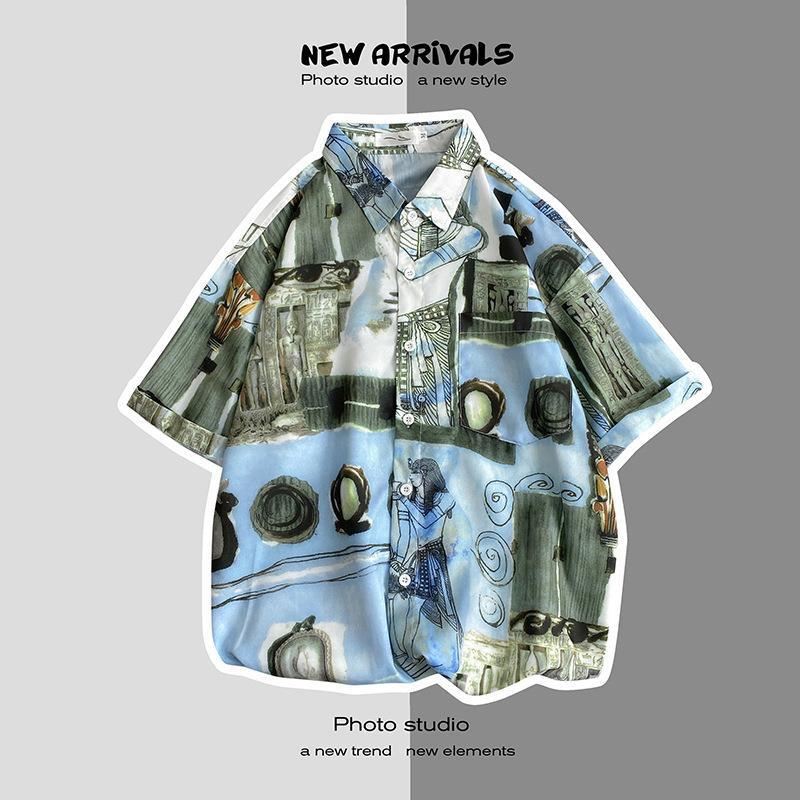 Thai Short-Sleeved Printed Shirt for Men on the Beach, Handsome Retro Hong Kong Style Vintage Floral Versatile Trendy Wholesale - Image 1