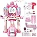 deAO Kids Vanity Table and Chair Set Toddler Vanity Kids Makeup Set with Lights MusicOpen Doors by GesturesPrincess SashCrownGlovesHair Dryer ToyGirls Pretend Play Dress Up Makeup Toy Gift - Image 2