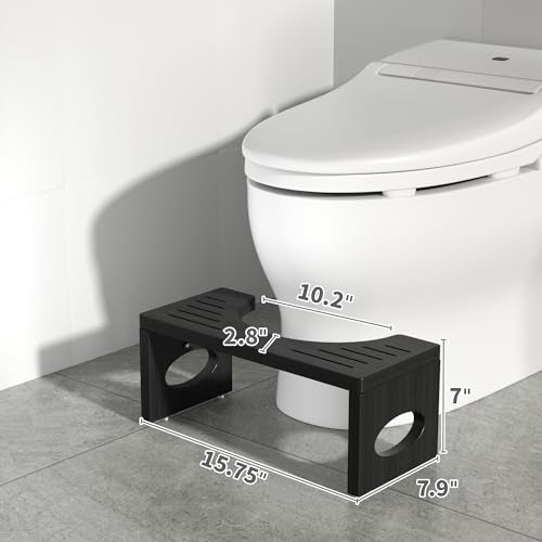 ROMGUAR CRAFT 7 Inch Bamboo Toilet Stool, Foldable Poop Stool, Bathroom Step Stool Squat (Black) - Image 5