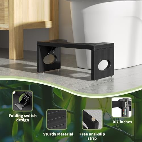 ROMGUAR CRAFT 7 Inch Bamboo Toilet Stool, Foldable Poop Stool, Bathroom Step Stool Squat (Black) - Image 4